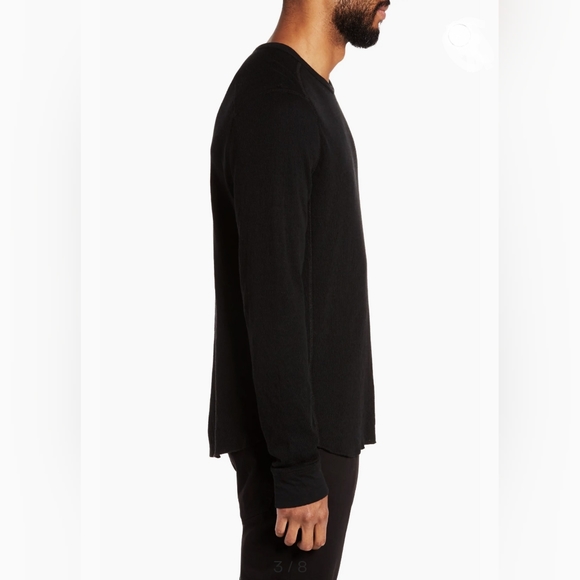 Vince Slim Fit Waffle Knit Long Sleeve T-Shirt Black - Picture 6 of 16